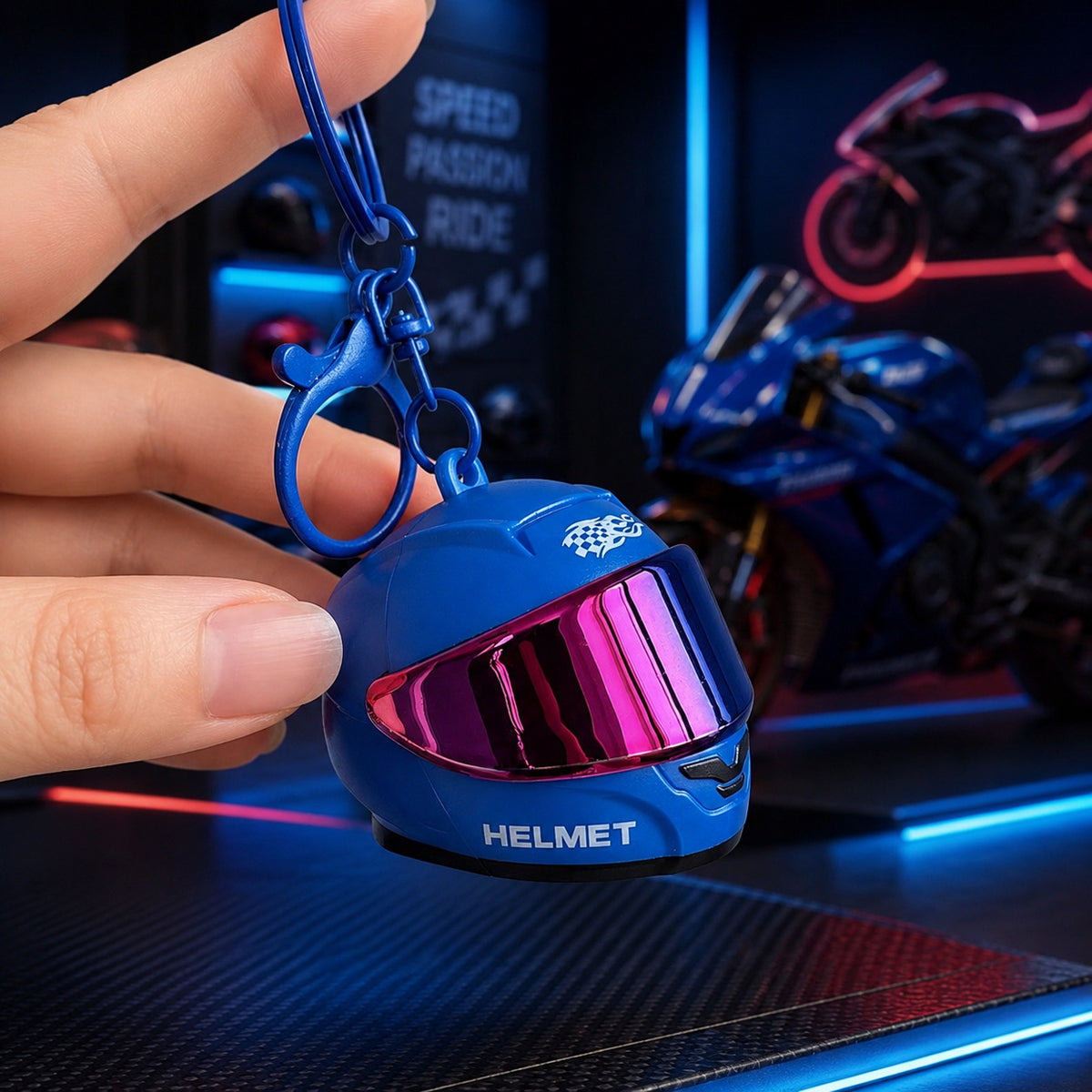 LED Light Up Motorcycle Helmet Keychain
