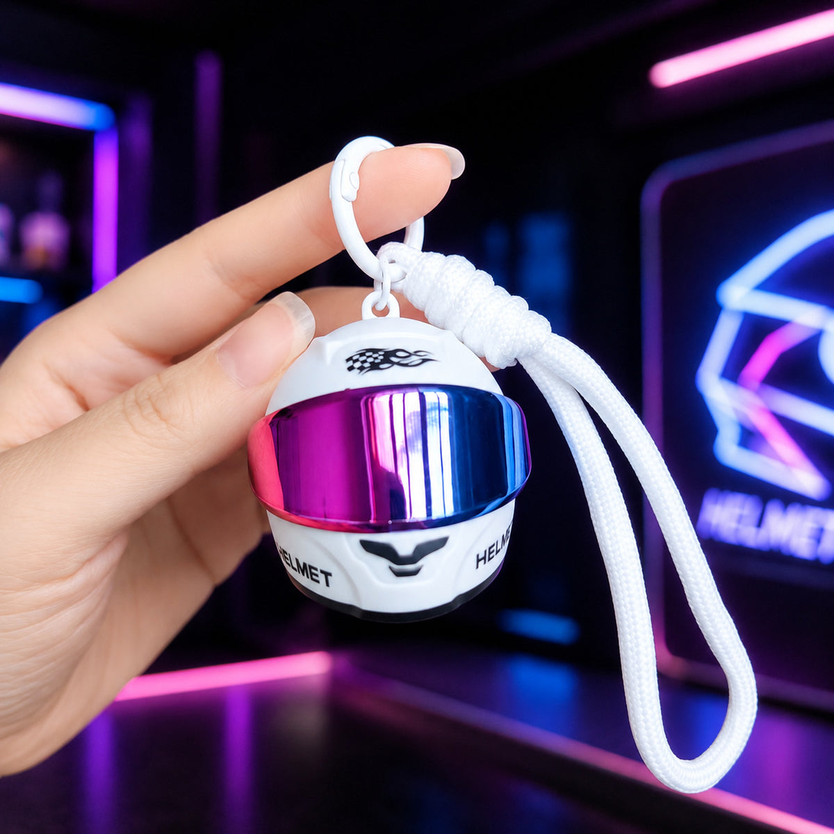 LED Light Up Motorcycle Helmet Keychain