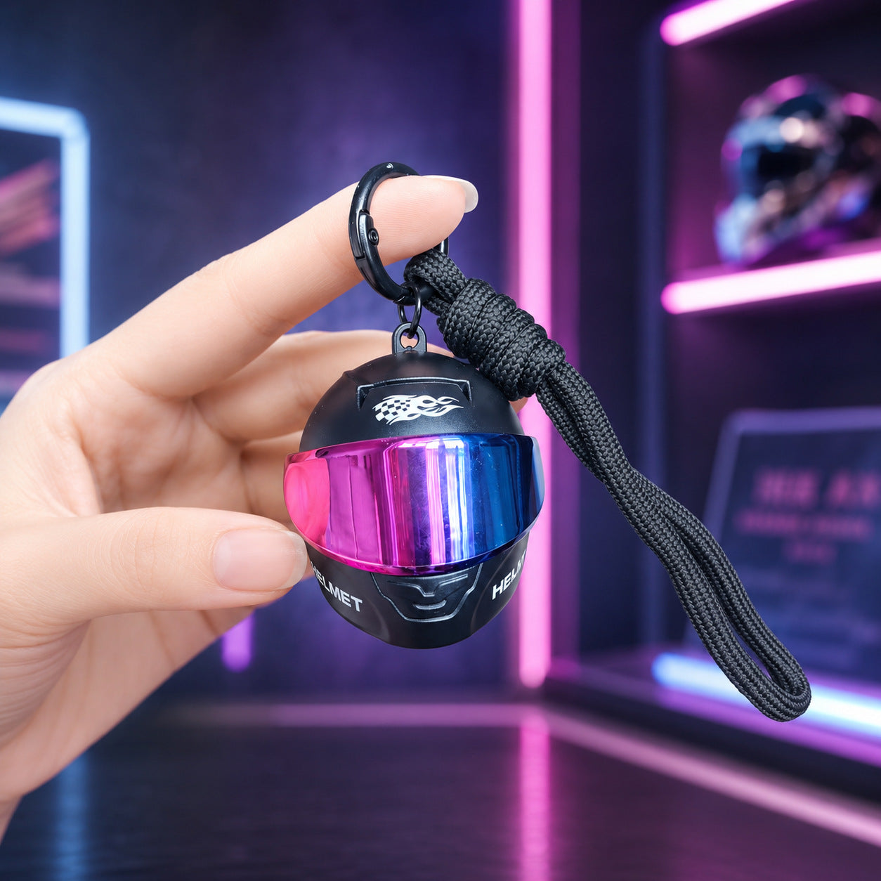 LED Light Up Motorcycle Helmet Keychain