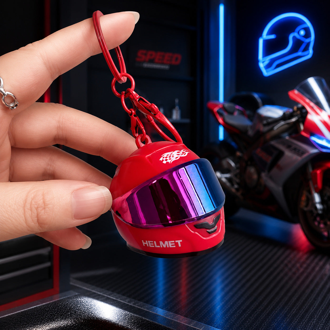 LED Light Up Motorcycle Helmet Keychain