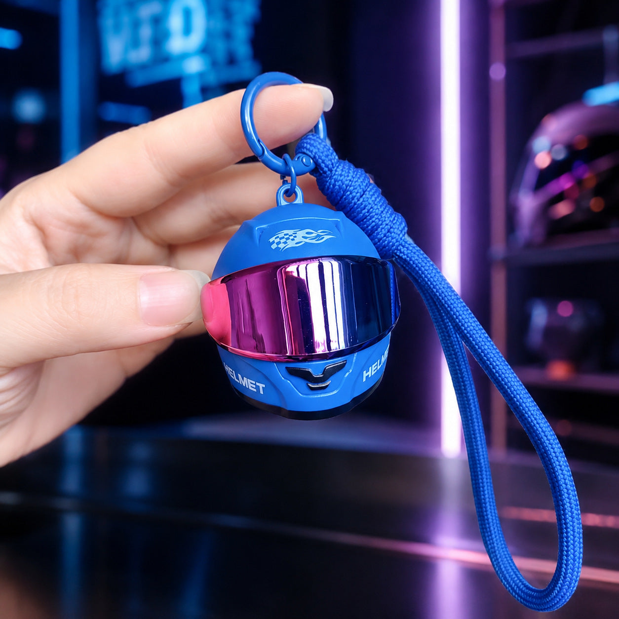 LED Light Up Motorcycle Helmet Keychain