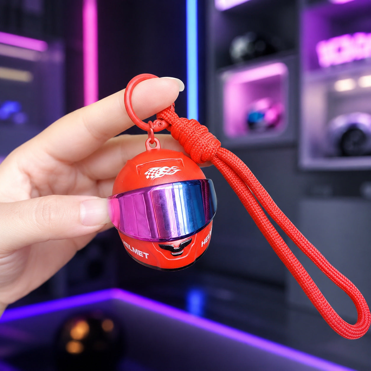 LED Light Up Motorcycle Helmet Keychain
